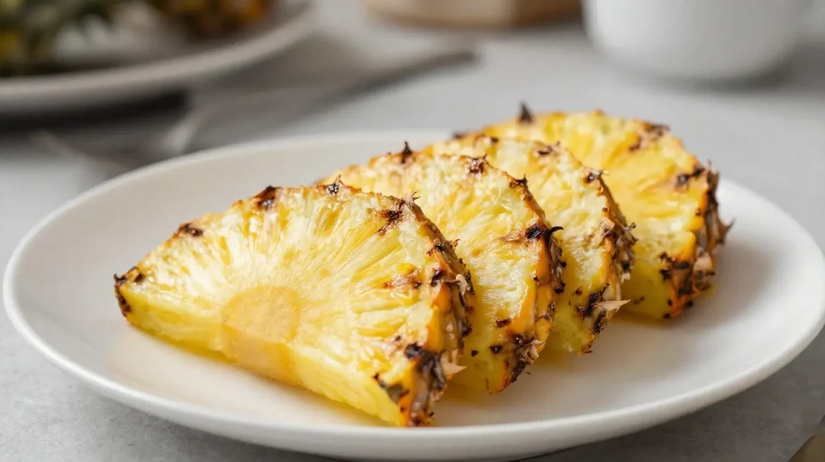 Delizioso ananas grigliato cucinato in friggitrice ad aria, perfetto per dessert estivi.