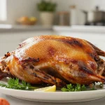 Anatra arrosto croccante preparata in friggitrice ad aria per un delizioso pasto.