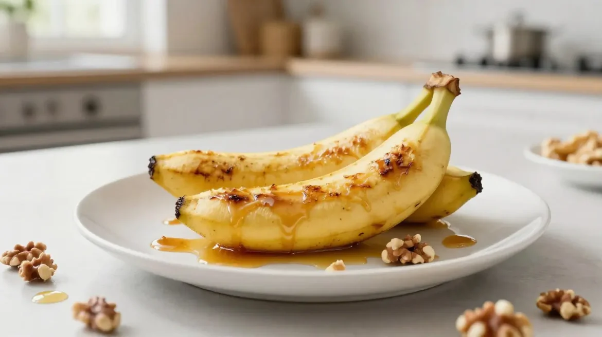 Deliziose banane al forno preparate in friggitrice ad aria, morbide e caramellate.