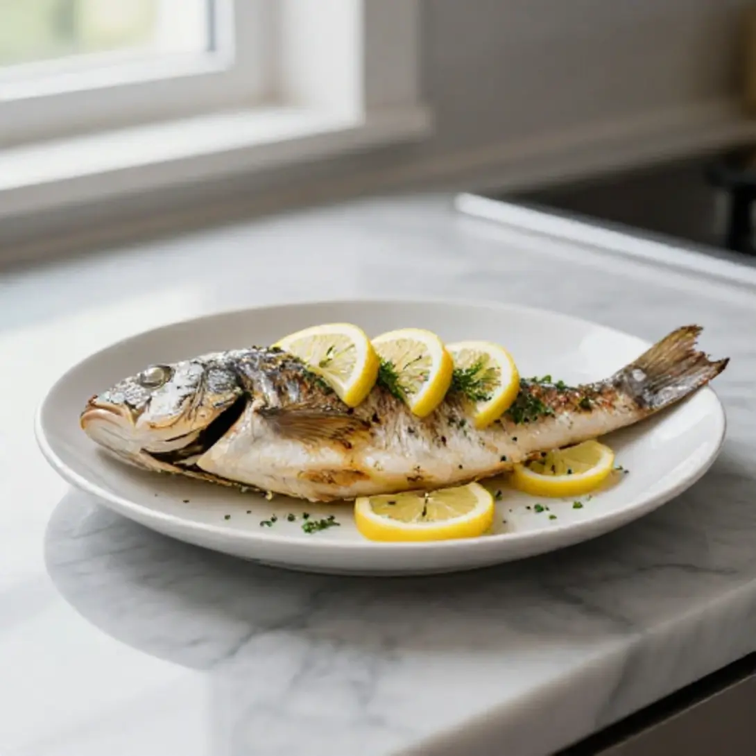 Branzino in friggitrice ad aria, un piatto salutare e gustoso.