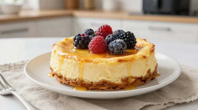 Cheesecake in friggitrice ad aria Deliziosa cheesecake cotta nella friggitrice ad aria per un dessert perfetto.