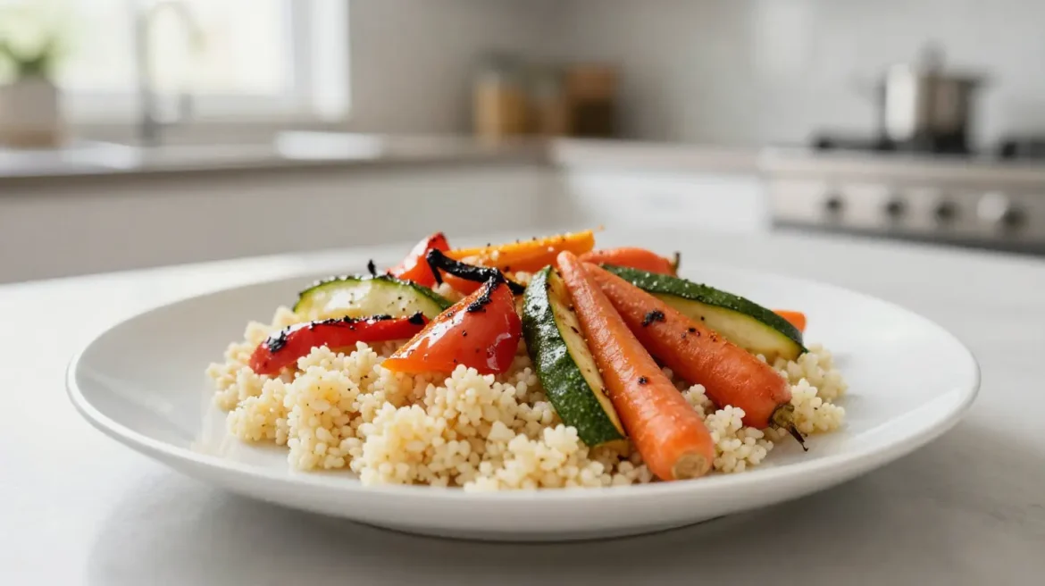 Delizioso cous cous con verdure preparato nella friggitrice ad aria.