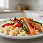 Delizioso cous cous con verdure preparato nella friggitrice ad aria.