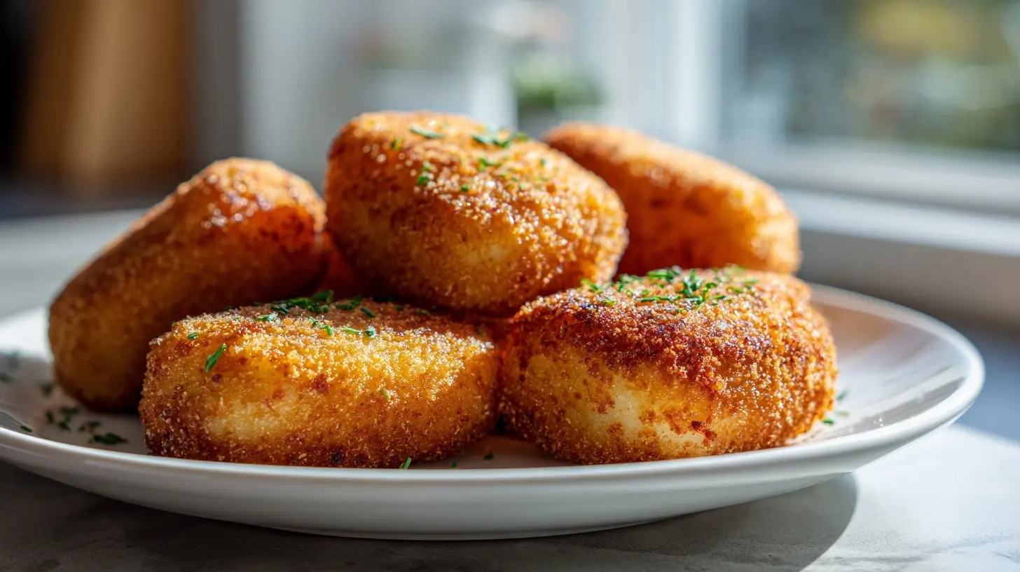 Deliziose crocchette di patate preparate in friggitrice ad aria.