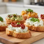 Deliziosi crostini misti preparati nella friggitrice ad aria, perfetti per un aperitivo gustoso.