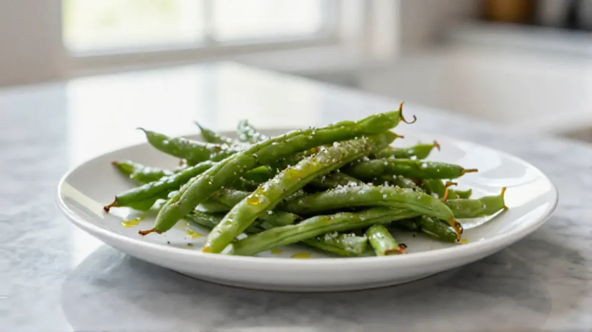 Deliziosi fagiolini cotti in friggitrice ad aria per una cena leggera.