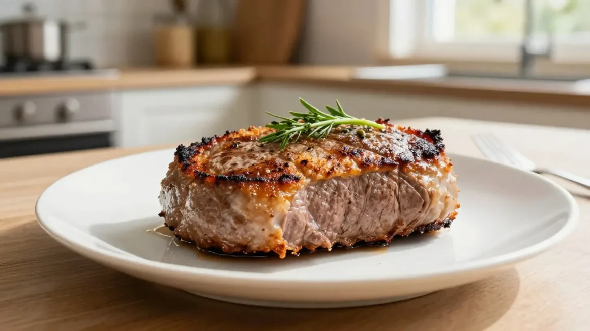 Succulento filetto di manzo cotto in friggitrice ad aria, perfetto per una cena gustosa.