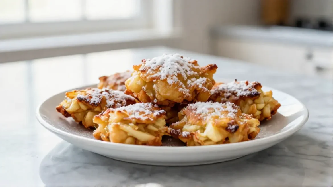 Frittelle di mele cotte in friggitrice ad aria, dorate e croccanti.