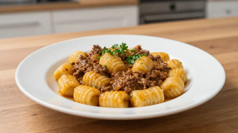 Gnocchi al ragù preparati facilmente nella friggitrice ad aria.