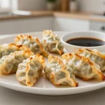 Deliziosi gyoza cotti perfettamente nella friggitrice ad aria, croccanti e saporiti.