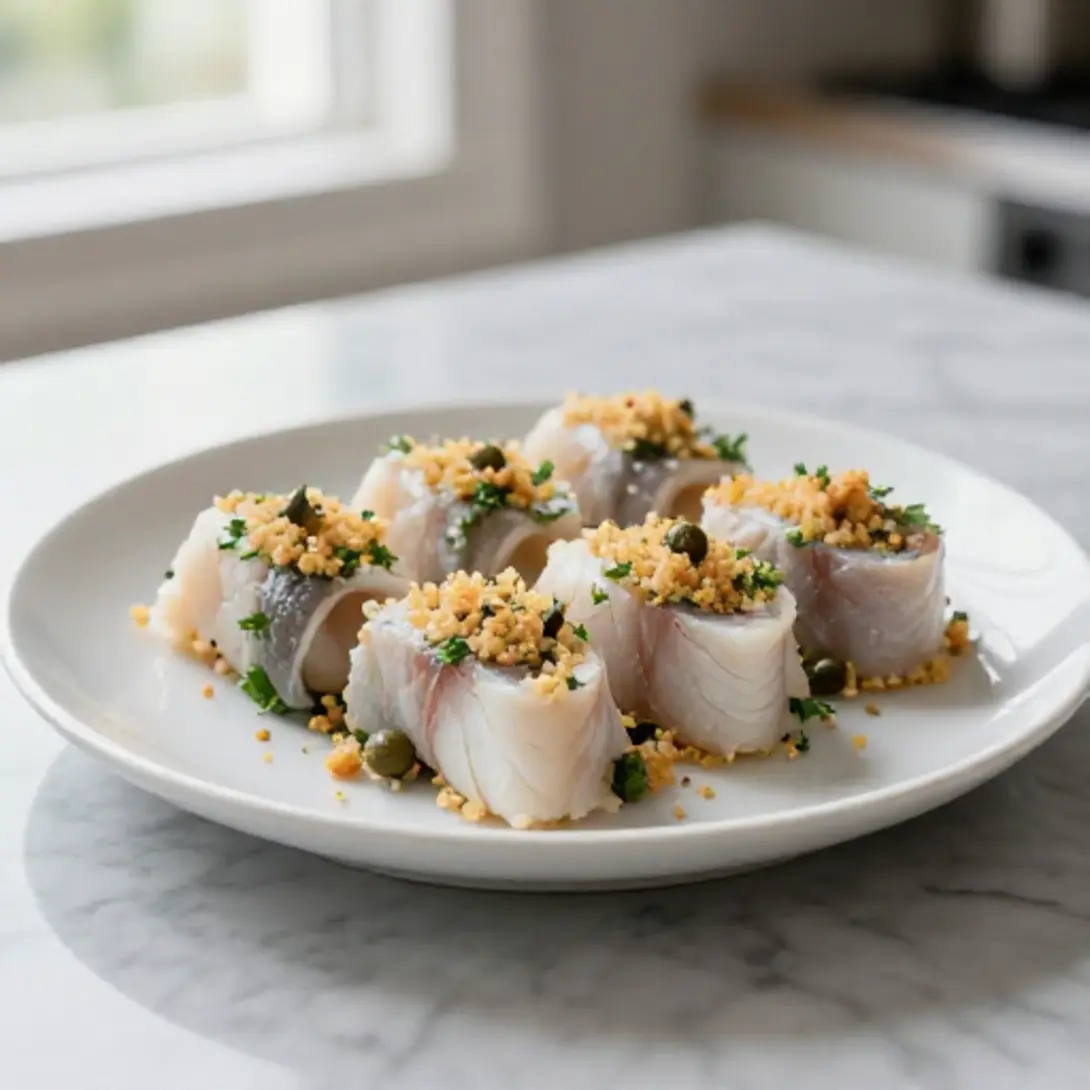 Involtini di pesce spada succosi, pronti per essere serviti.