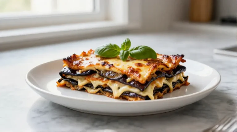 Melanzane alla parmigiana preparate in friggitrice ad aria per un piatto delizioso.