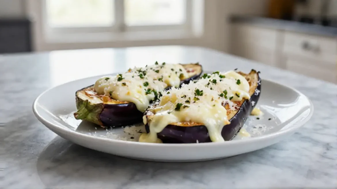 Melanzane in friggitrice ad aria Deliziose melanzane ripiene cucinate in friggitrice ad aria.