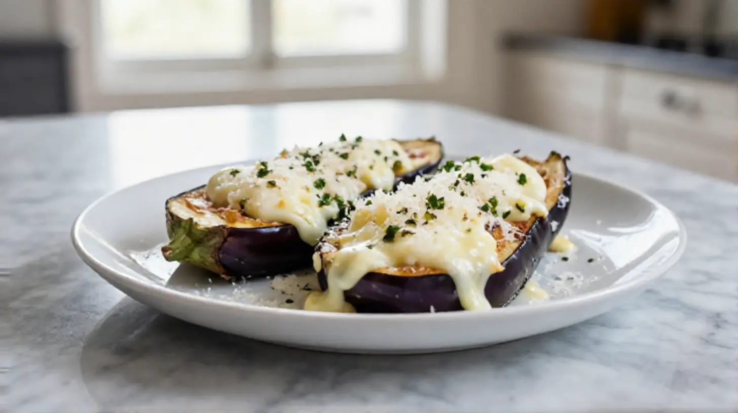 Deliziose melanzane ripiene cucinate in friggitrice ad aria.