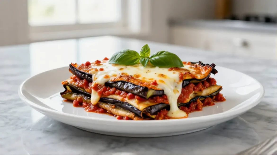 Deliziosa parmigiana di melanzane preparata in friggitrice ad aria.