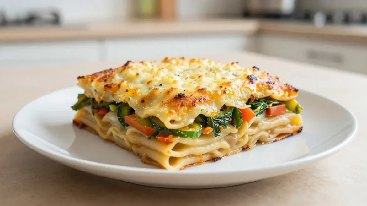 Pasta al forno con verdure in friggitrice ad aria Deliziosa pasta al forno con verdure preparata nella friggitrice ad aria.