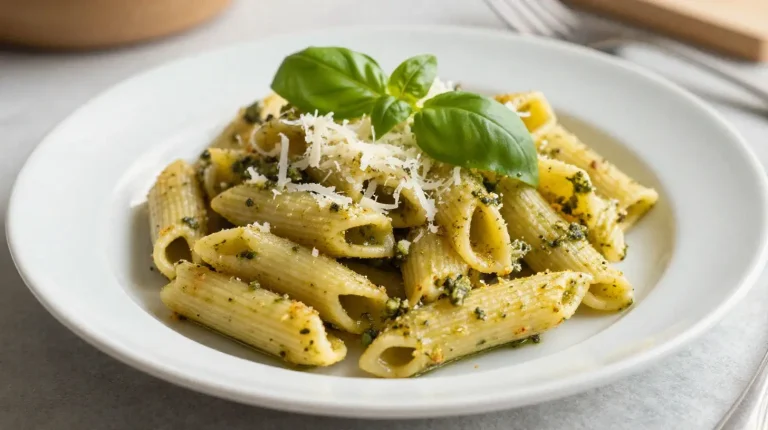 Deliziosa pasta al pesto cotta in friggitrice ad aria con un sapore unico.