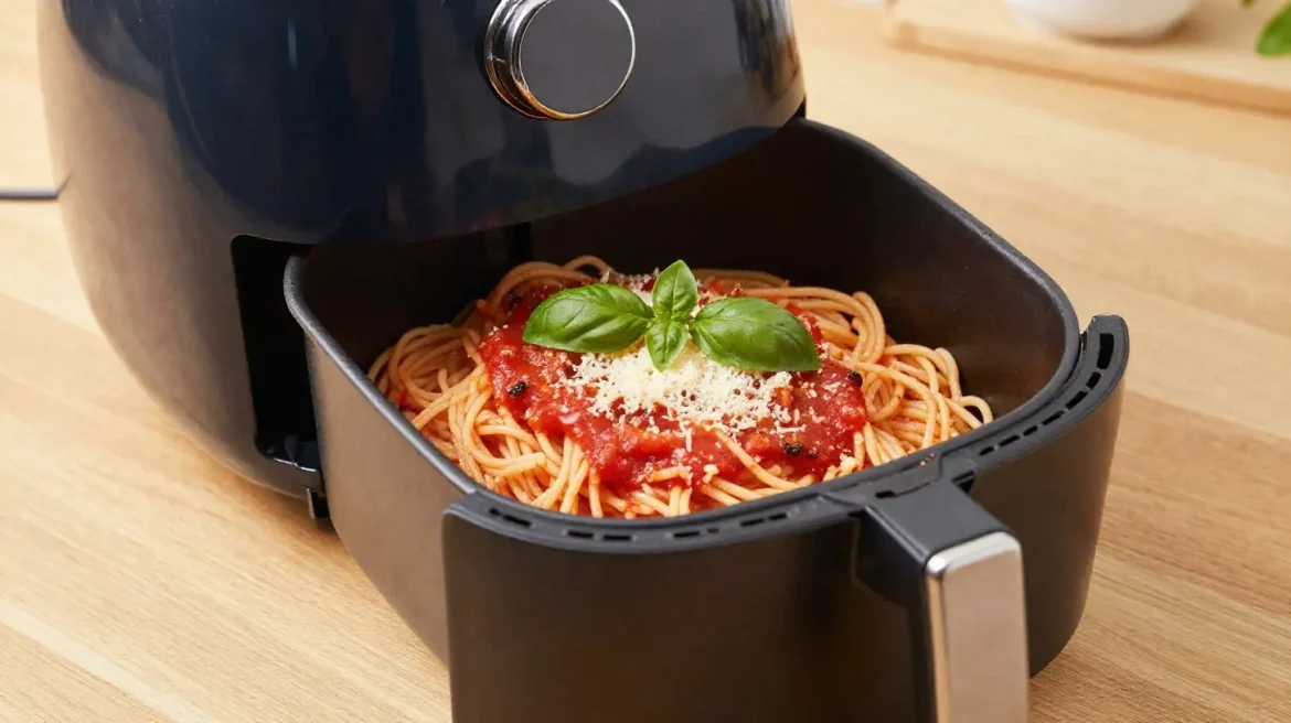 Deliziosa pasta al pomodoro preparata nella friggitrice ad aria per un piatto leggero e gustoso.