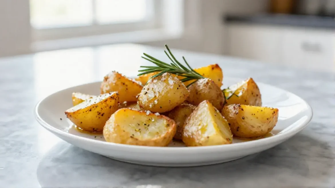 Patate al forno cotte in friggitrice ad aria, croccanti e saporite.