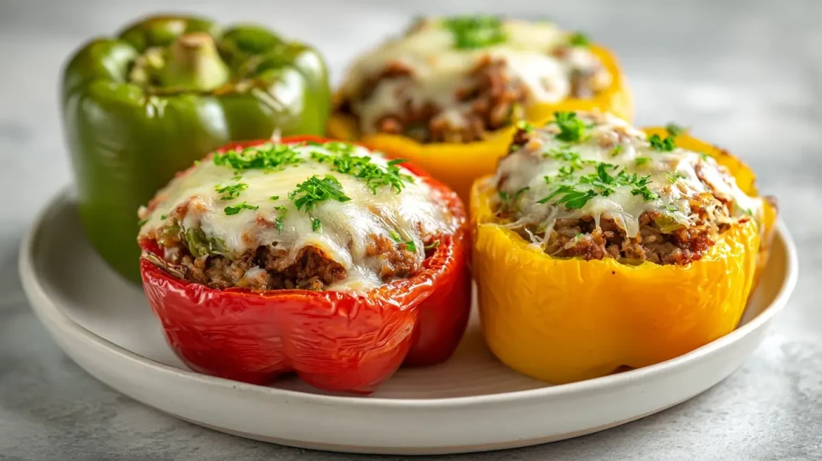 Un delizioso piatto di peperoni ripieni in friggitrice ad aria.