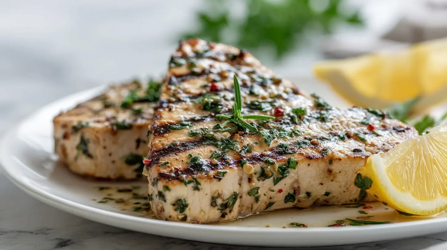 Delizioso pesce spada preparato in friggitrice ad aria.