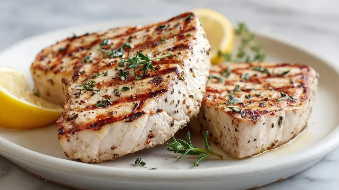 Delizioso pesce spada cotto in friggitrice ad aria.