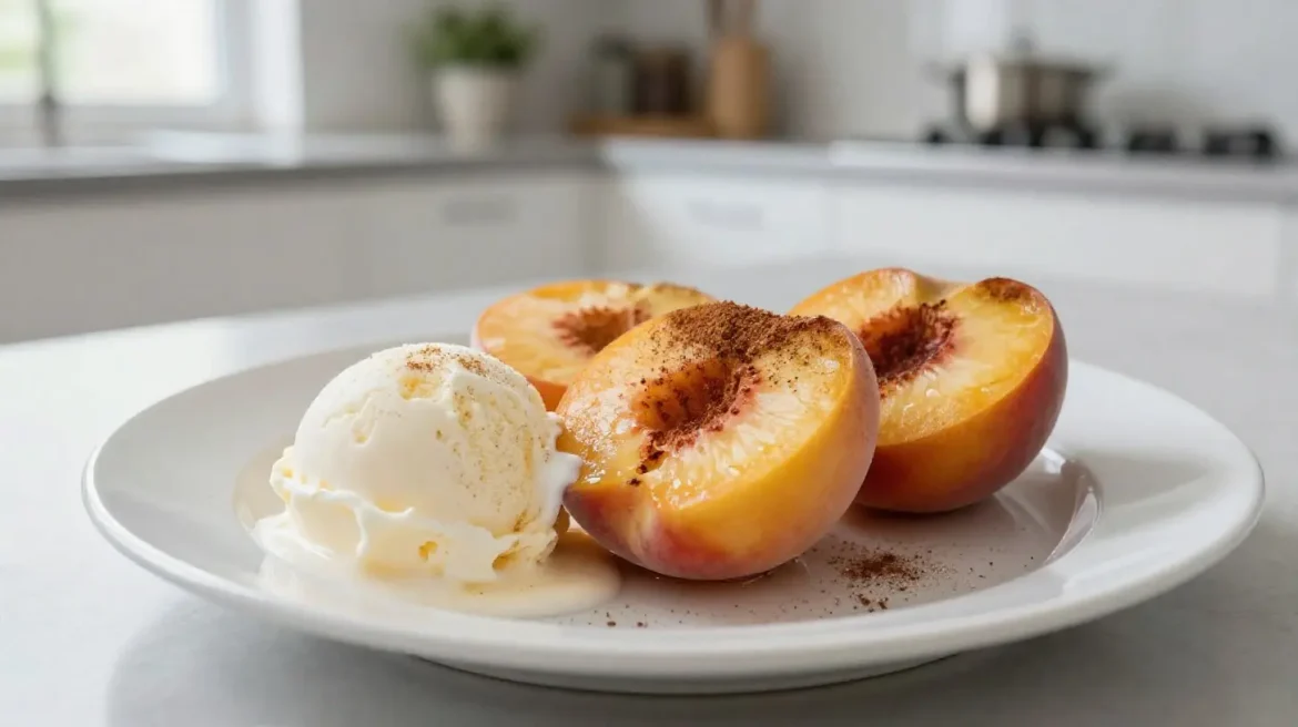 Deliziose pesche al forno preparate nella friggitrice ad aria.