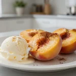 Deliziose pesche al forno preparate nella friggitrice ad aria.