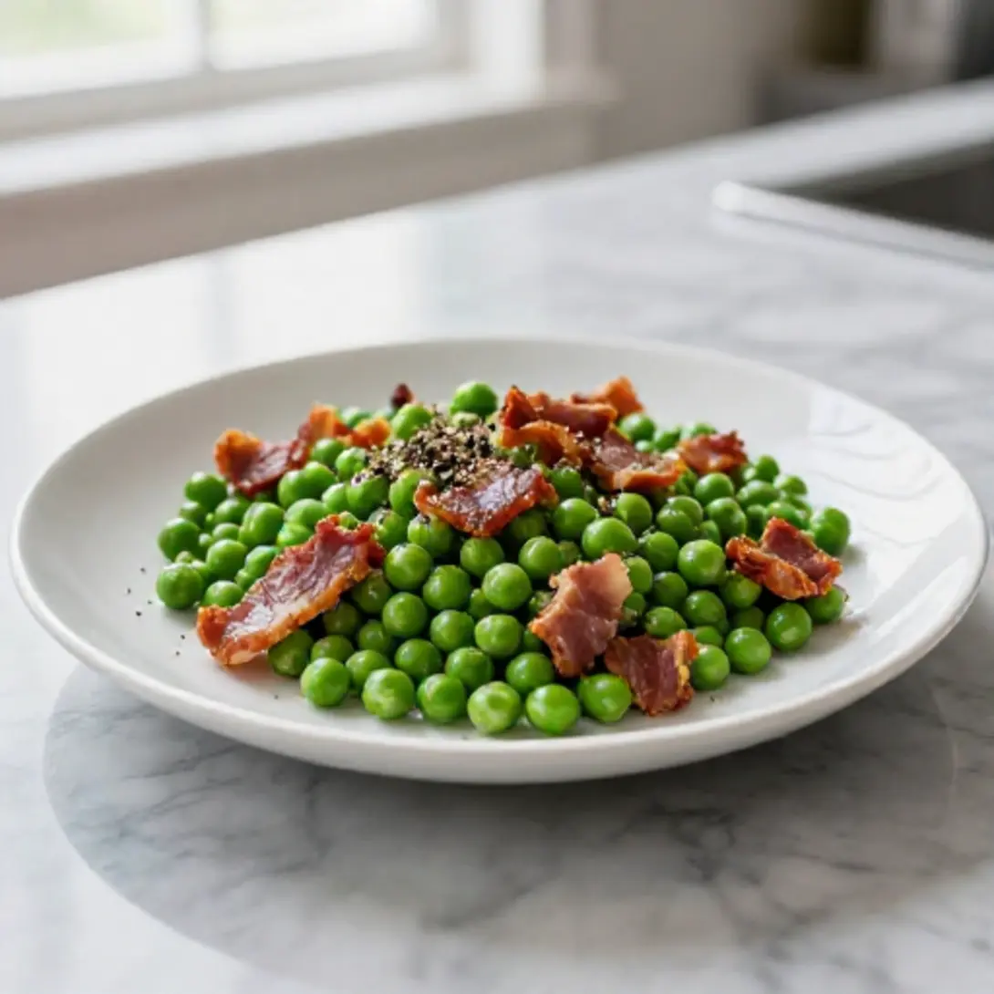 Ricetta semplice di piselli con pancetta in friggitrice ad aria.