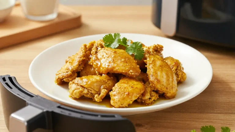 Delizioso pollo al curry preparato nella friggitrice ad aria per un piatto leggero e saporito.
