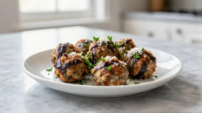 Deliziose polpette di melanzane preparate in friggitrice ad aria.