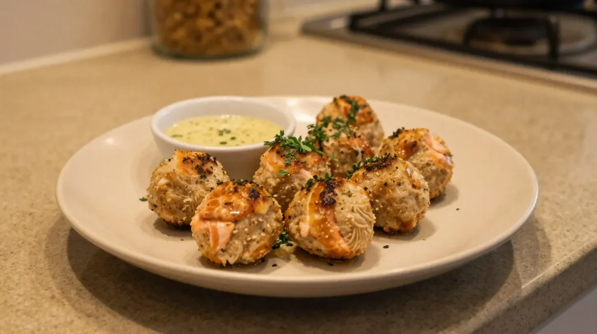 Deliziose polpette di salmone croccanti e leggere preparate nella friggitrice ad aria.