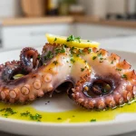 Delizioso polpo cotto in friggitrice ad aria, tenero e saporito.