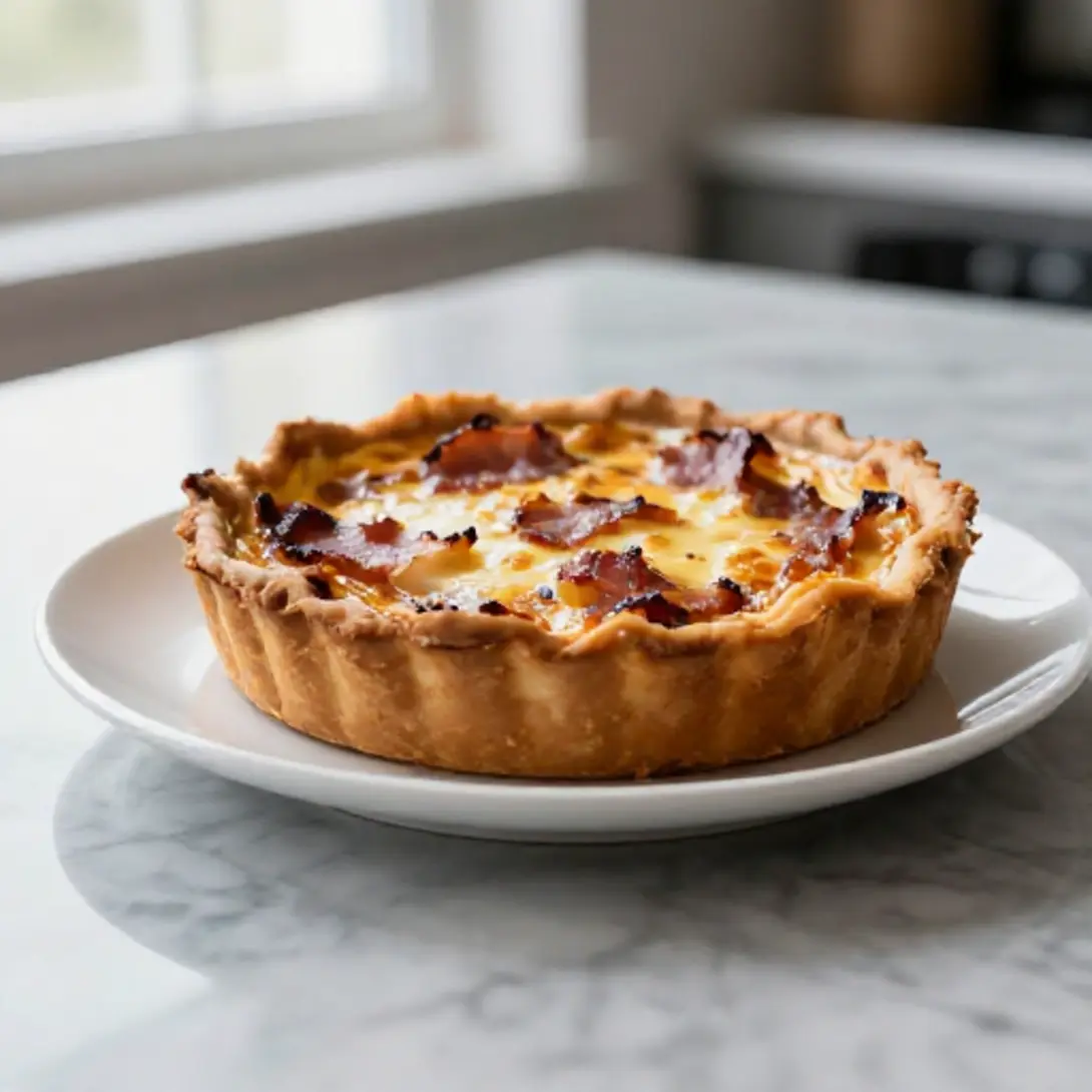 Una gustosa quiche Lorraine pronta nella friggitrice ad aria.