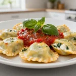 Deliziosi ravioli al forno croccanti preparati nella friggitrice ad aria.