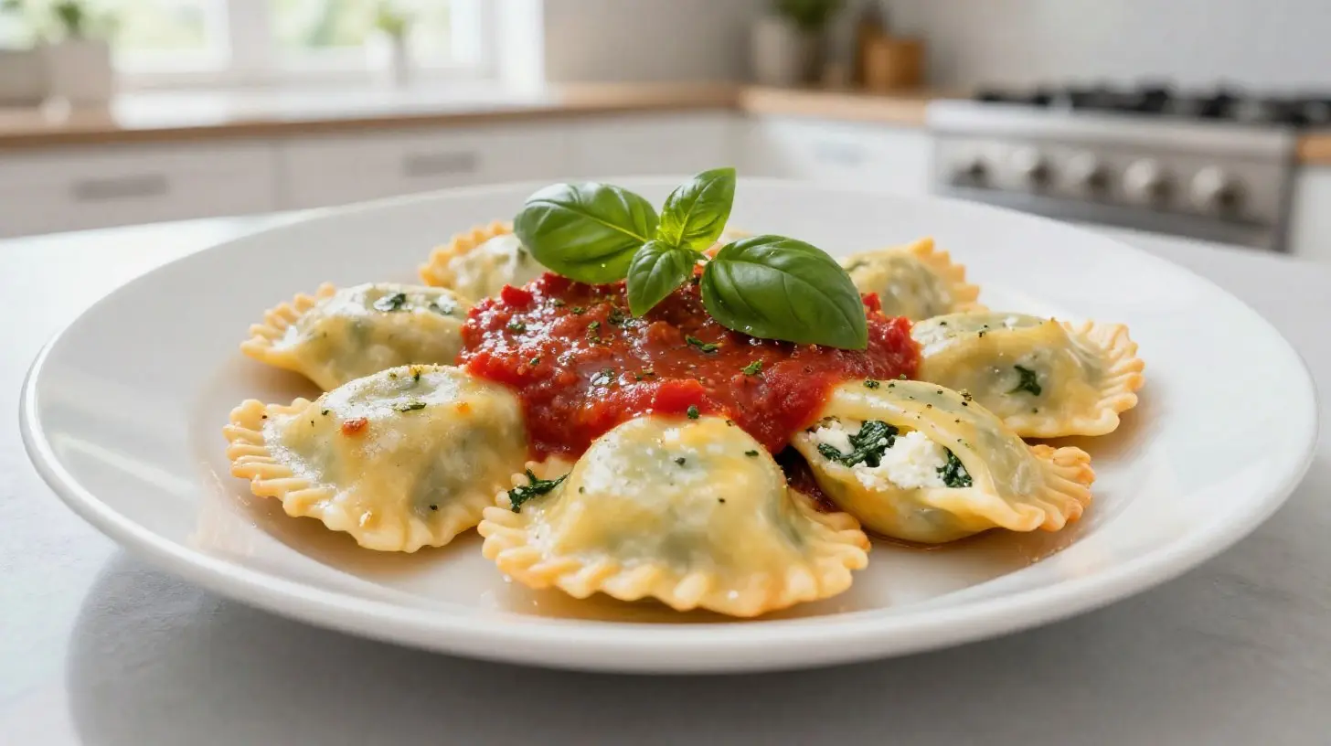 Deliziosi ravioli al forno croccanti preparati nella friggitrice ad aria.