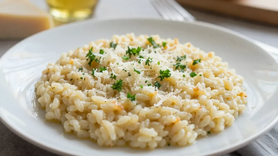 Risotto in friggitrice ad aria Delizioso risotto preparato nella friggitrice ad aria per una cottura leggera e saporita.