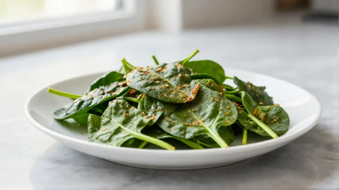 Deliziosi spinaci preparati in friggitrice ad aria.