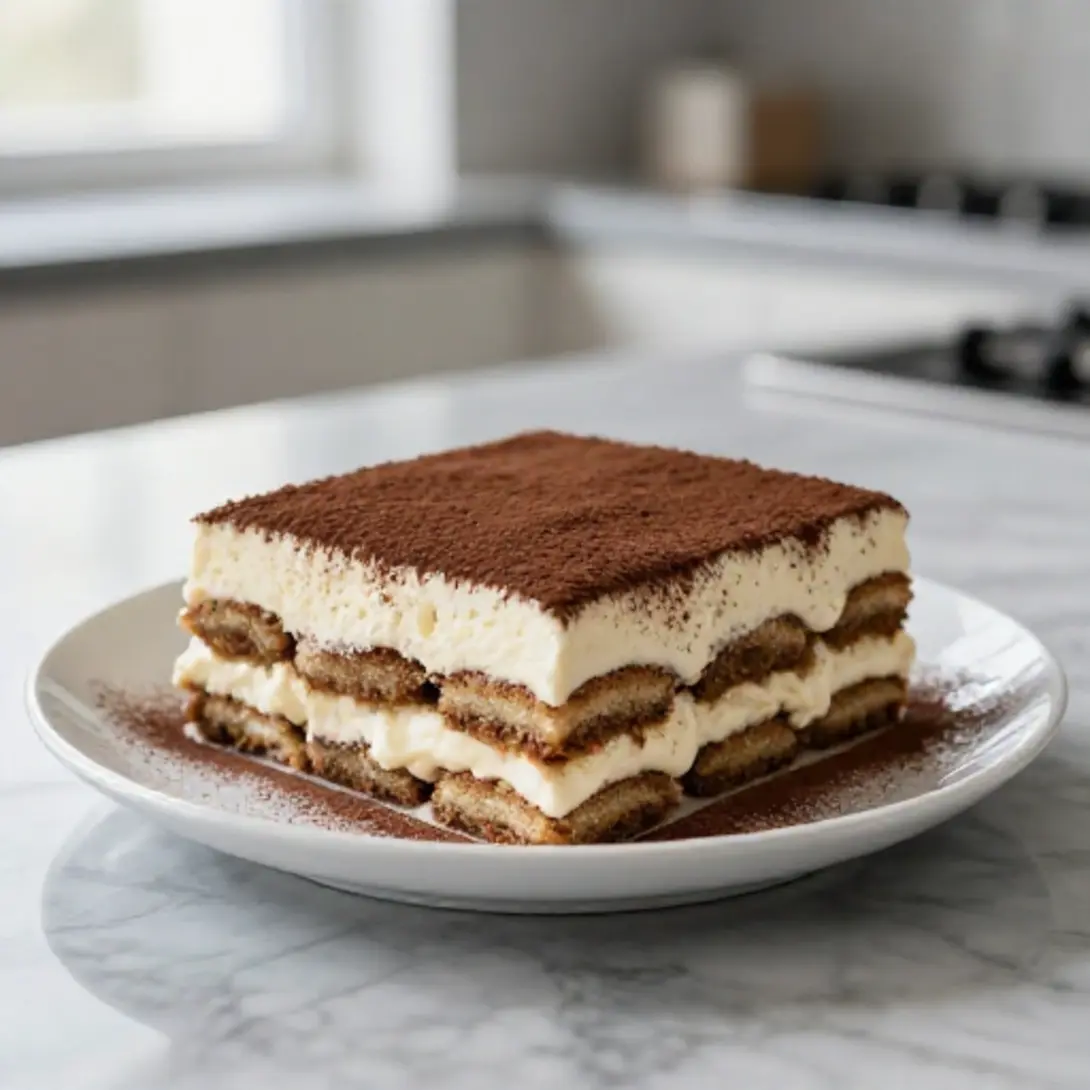 Un assaggio di tiramisù fatto in friggitrice ad aria.