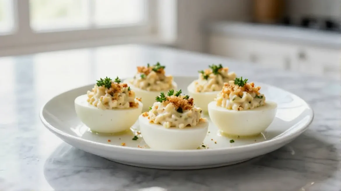 Deliziose uova ripiene cotte in friggitrice ad aria.