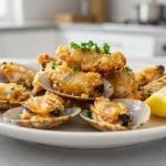 Deliziose vongole cucinate in friggitrice ad aria con un tocco di limone.