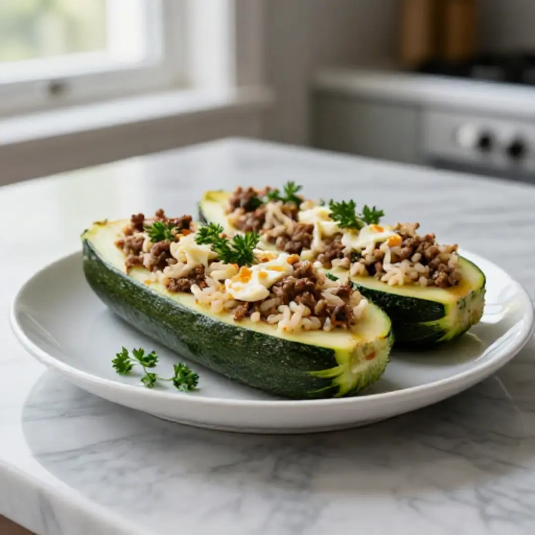 Seconda dose di zucchine ripiene in friggitrice ad aria pronte da servire.